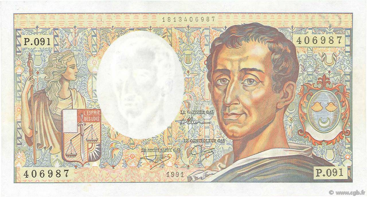 200 Francs MONTESQUIEU Fauté FRANKREICH  1991 F.70.11 VZ