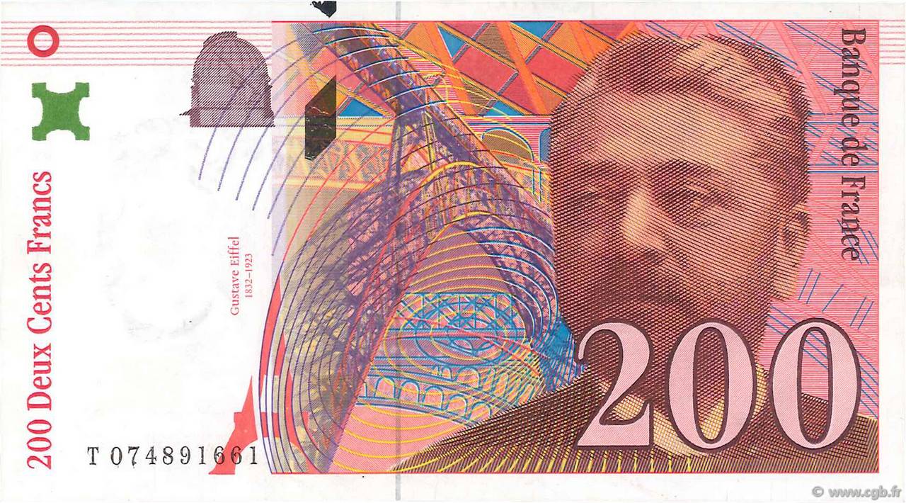 200 Francs EIFFEL Sans STRAP Fauté FRANCIA  1999 F.75f4.05 EBC