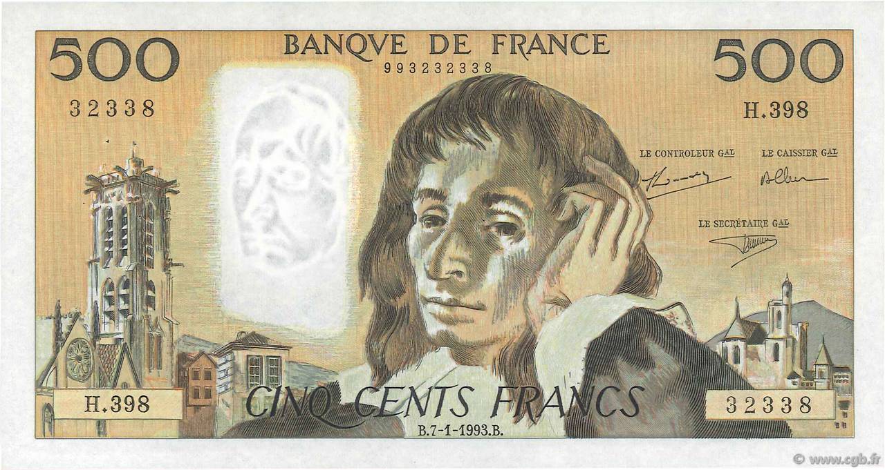 500 Francs PASCAL Fauté FRANCIA  1993 F.71.51 SPL+