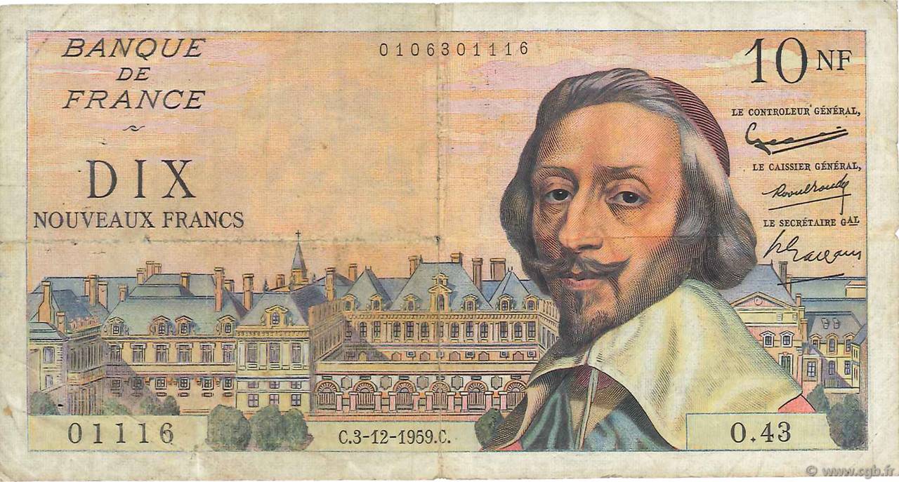 10 Nouveaux Francs RICHELIEU FRANCIA  1959 F.57.04 q.MB