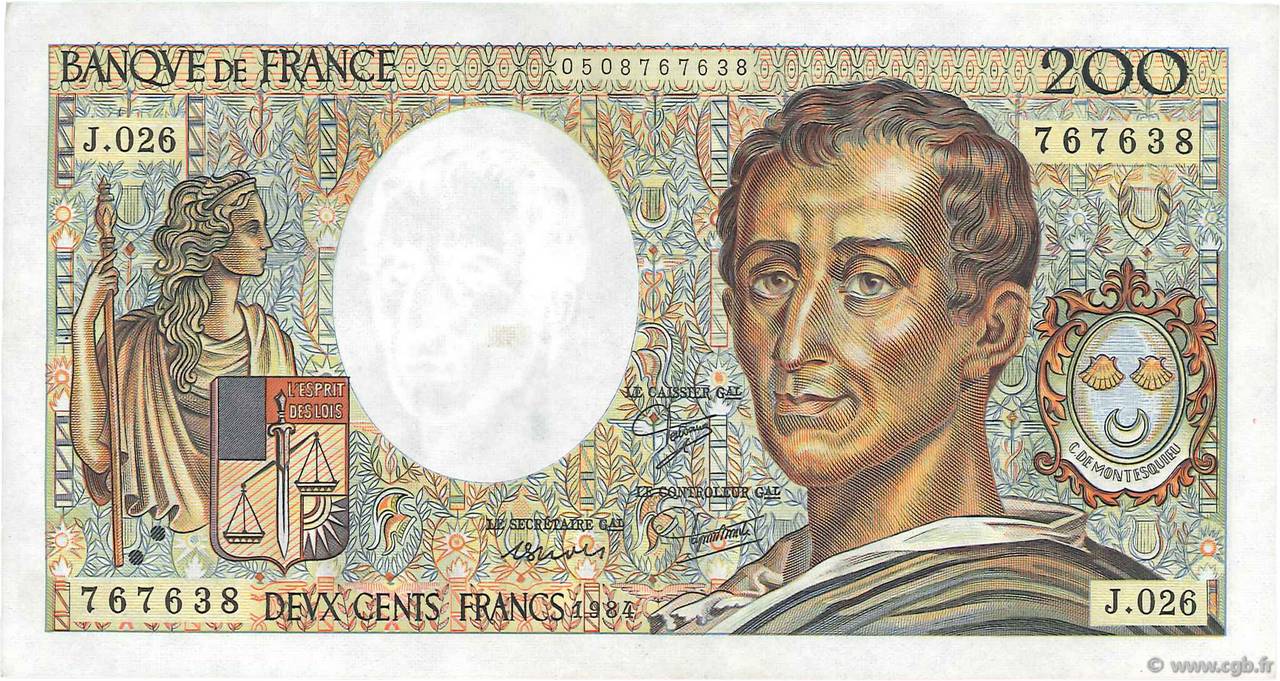 200 Francs MONTESQUIEU FRANCIA  1984 F.70.04 q.SPL
