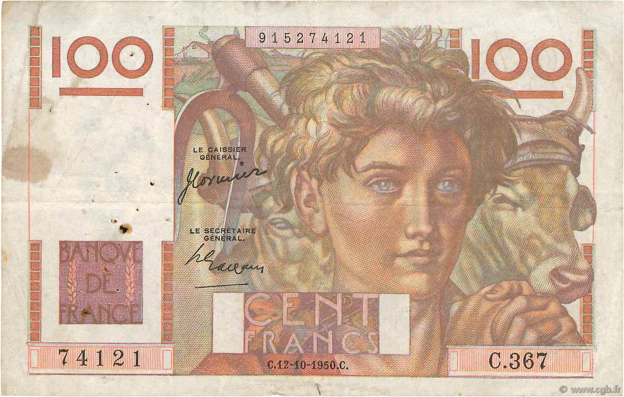 100 Francs JEUNE PAYSAN FRANCE  1950 F.28.27 F