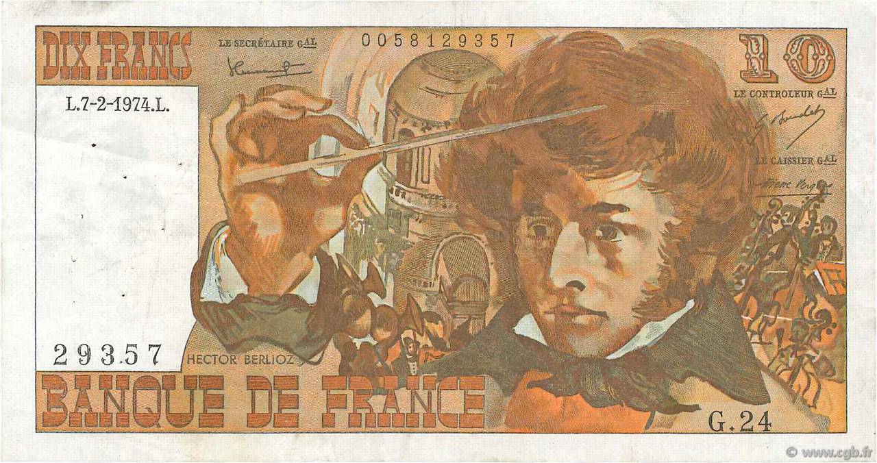 10 Francs BERLIOZ FRANCIA  1974 F.63.03 BB
