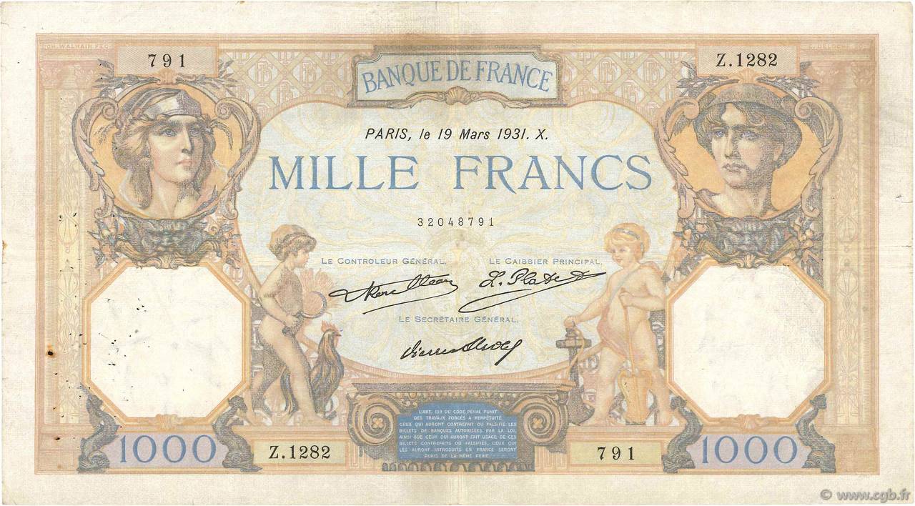 1000 Francs CÉRÈS ET MERCURE FRANCIA  1931 F.37.06 BC