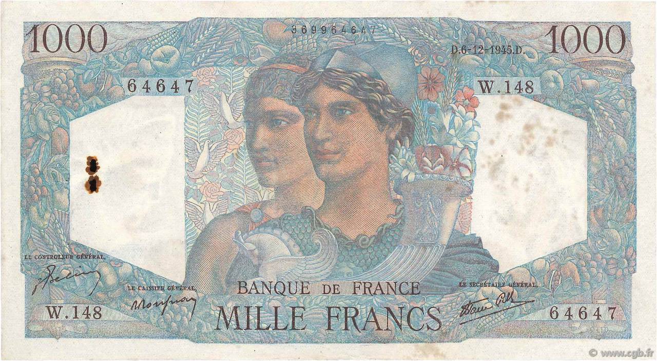 1000 Francs MINERVE ET HERCULE FRANCE  1945 F.41.09 F
