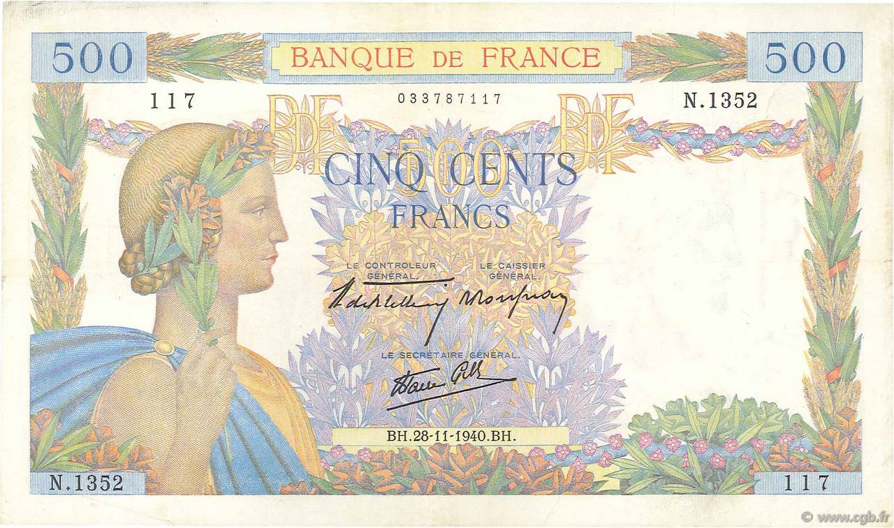 500 Francs LA PAIX FRANCIA  1940 F.32.09 BB