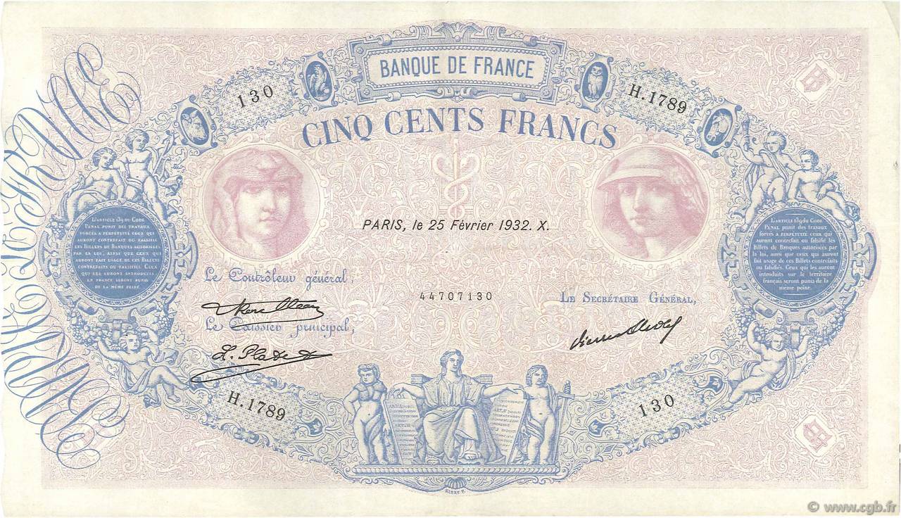 500 Francs BLEU ET ROSE FRANCIA  1932 F.30.35 MBC