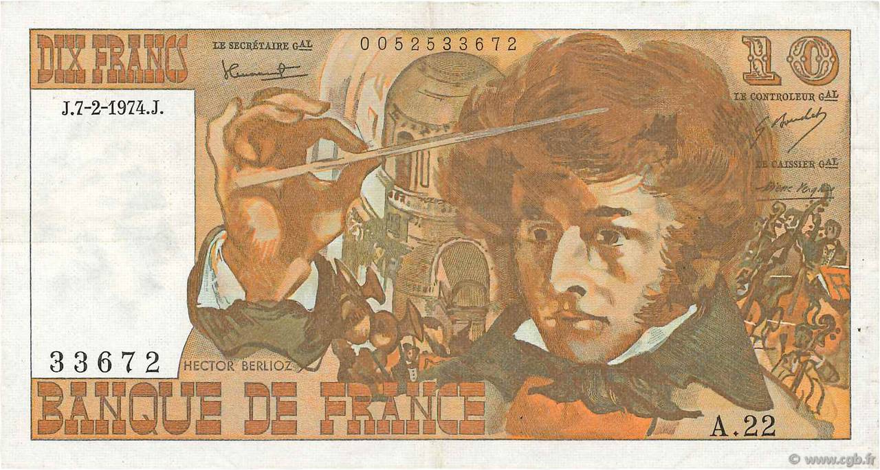 10 Francs BERLIOZ FRANCE  1974 F.63.03 TTB