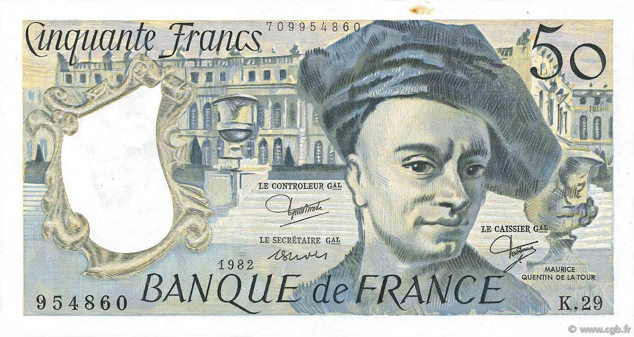 50 Francs QUENTIN DE LA TOUR FRANCIA  1982 F.67.08 MBC+