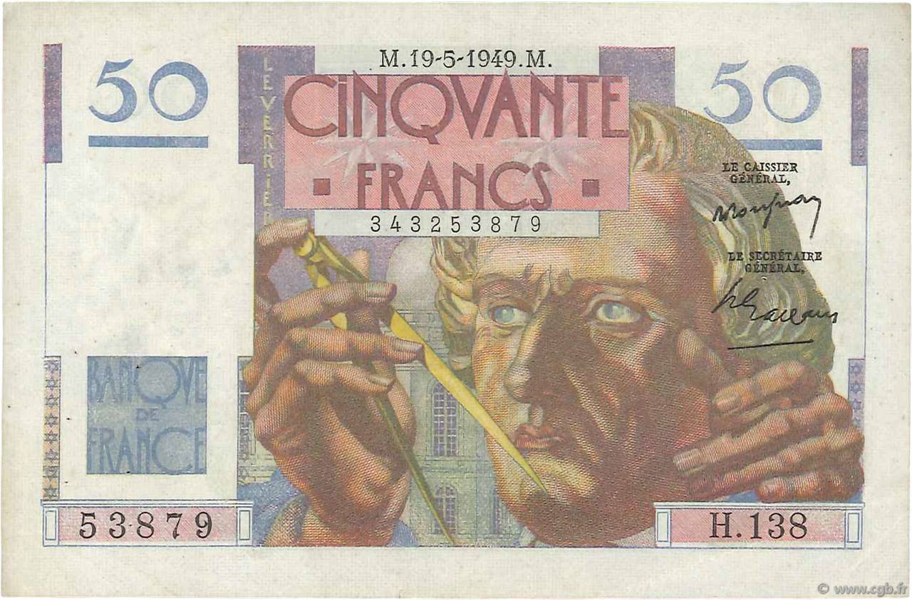 50 Francs LE VERRIER FRANCIA  1949 F.20.12 BB