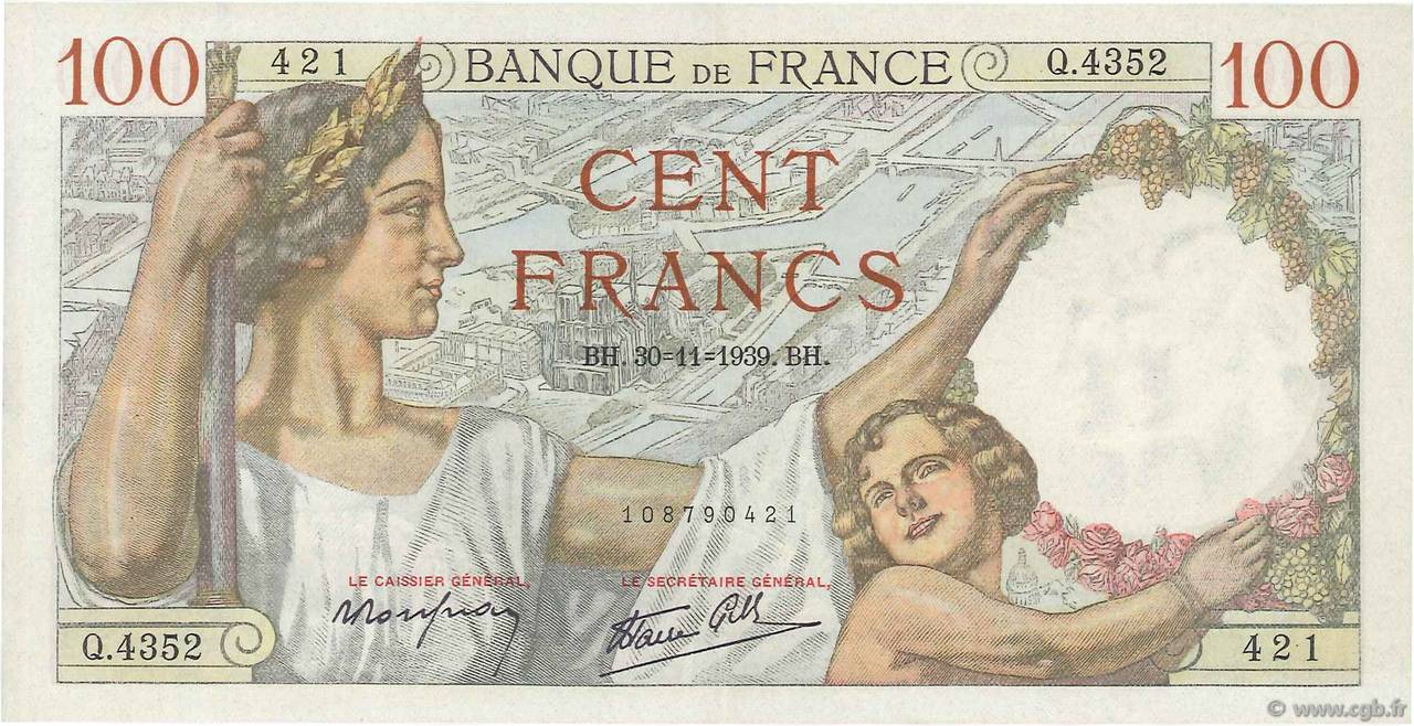 100 Francs SULLY FRANKREICH  1939 F.26.16 VZ