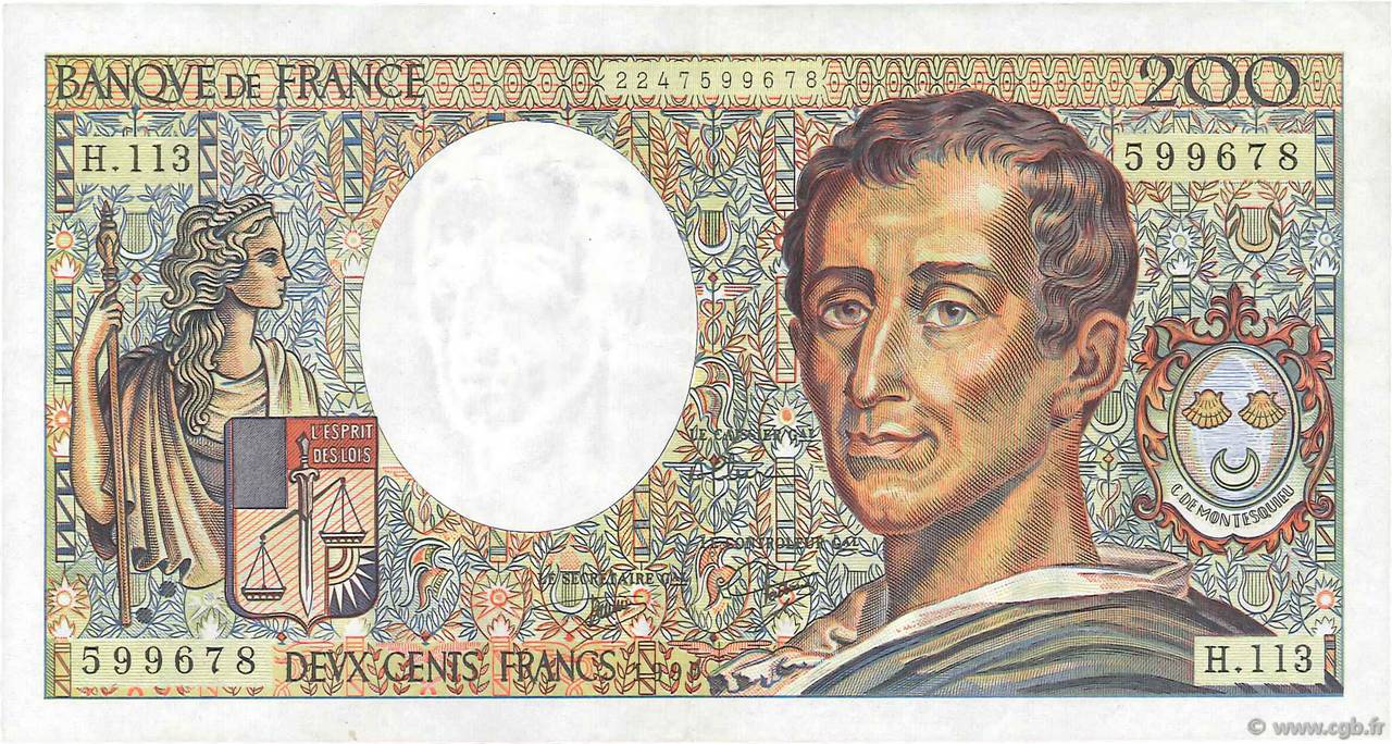 200 Francs MONTESQUIEU FRANCE  1990 F.70.10c VF