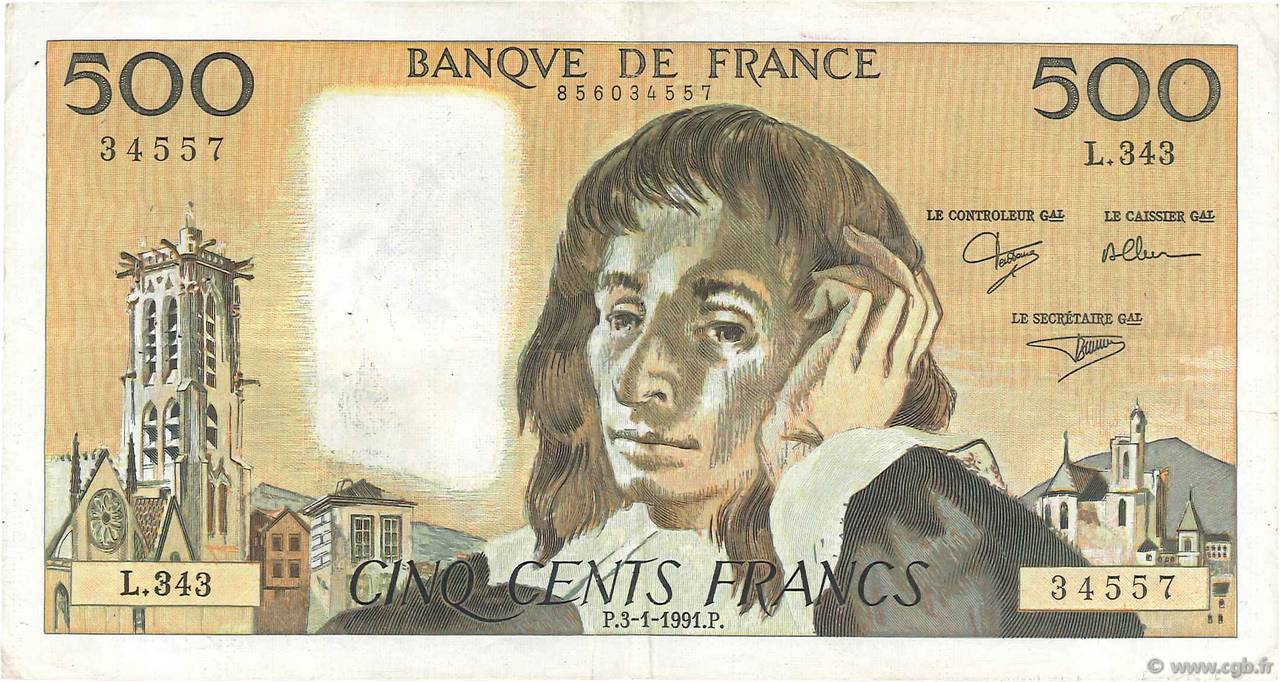 500 Francs PASCAL FRANCIA  1991 F.71.46 BC+