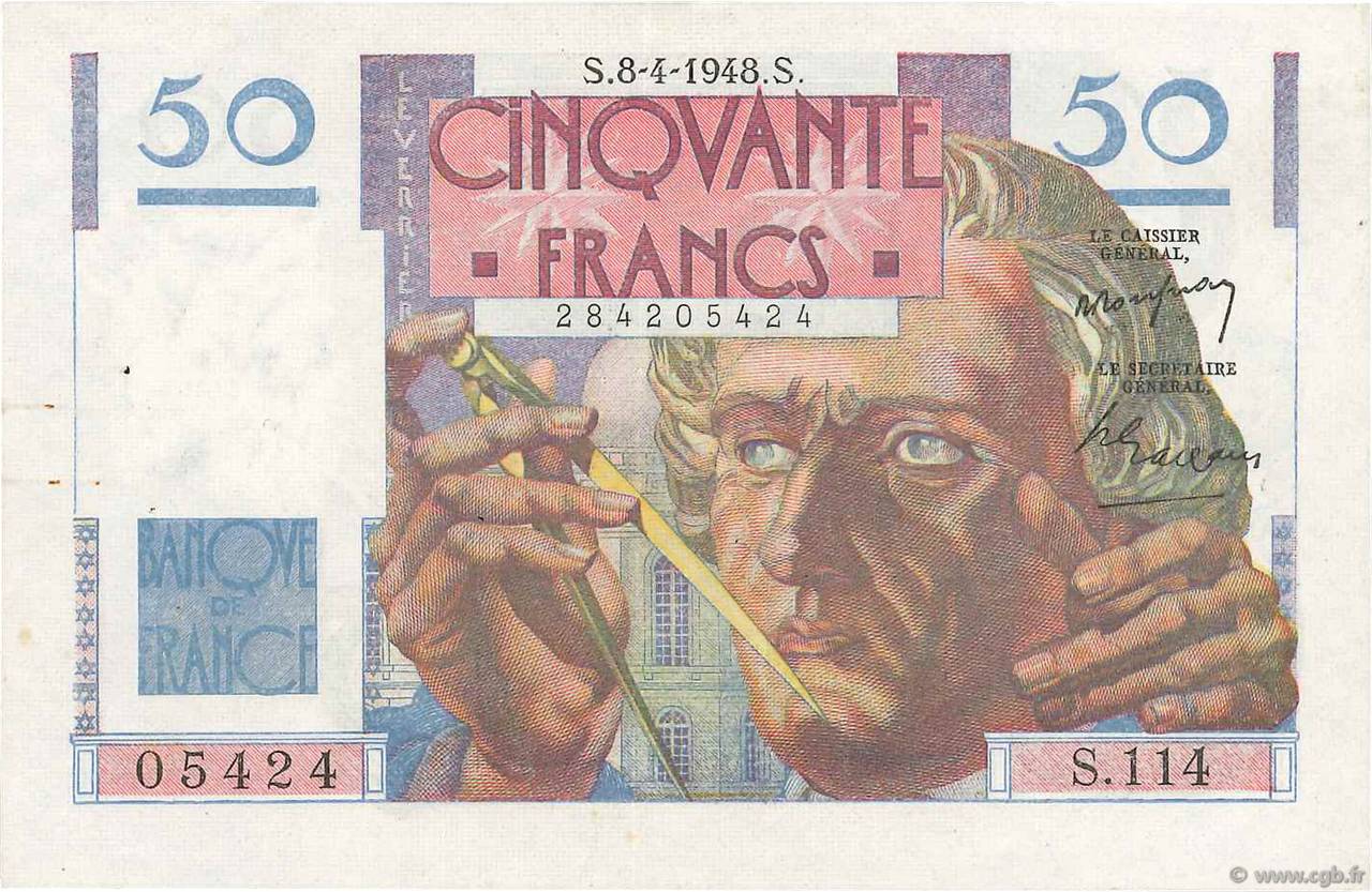 50 Francs LE VERRIER FRANCIA  1948 F.20.10 MBC+