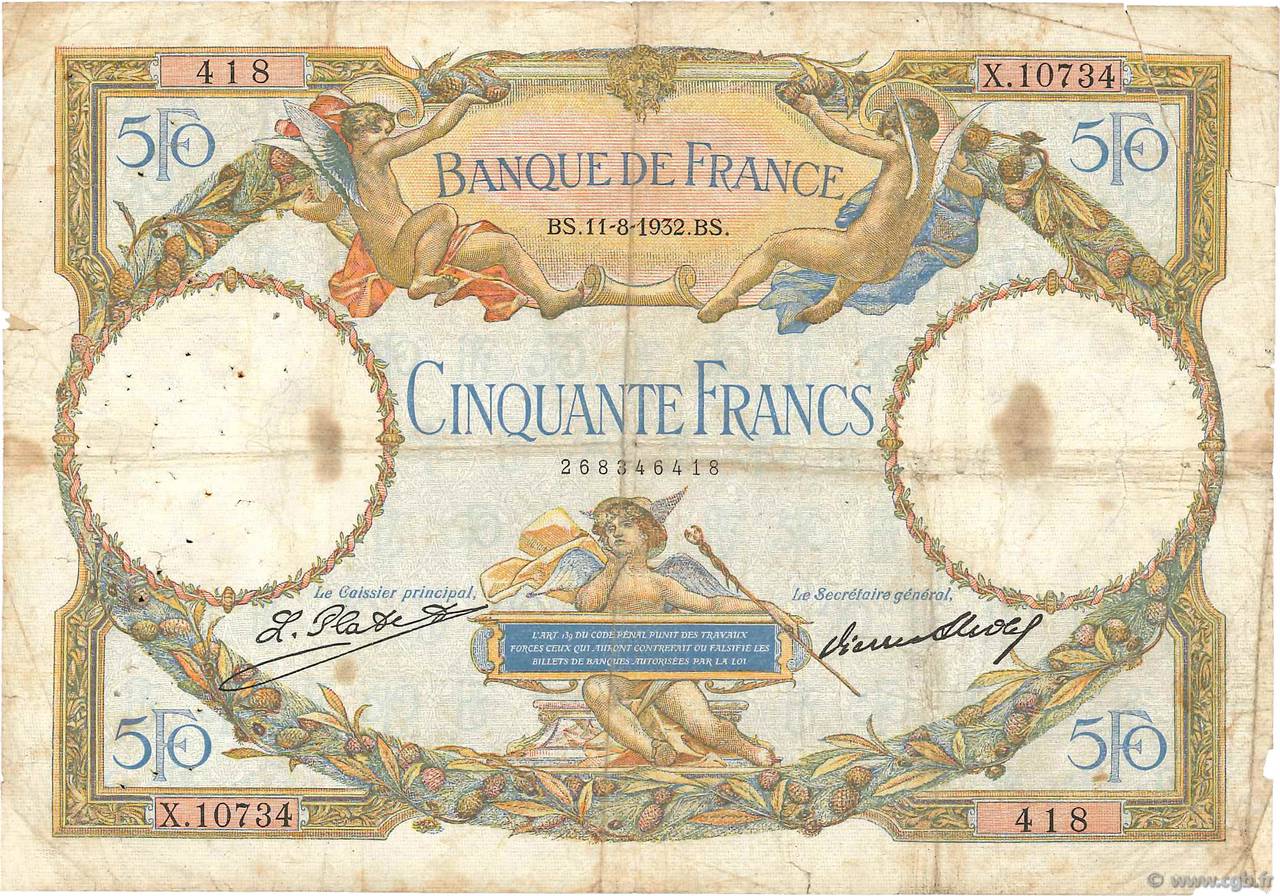 50 Francs LUC OLIVIER MERSON type modifié FRANCE  1932 F.16.03 B