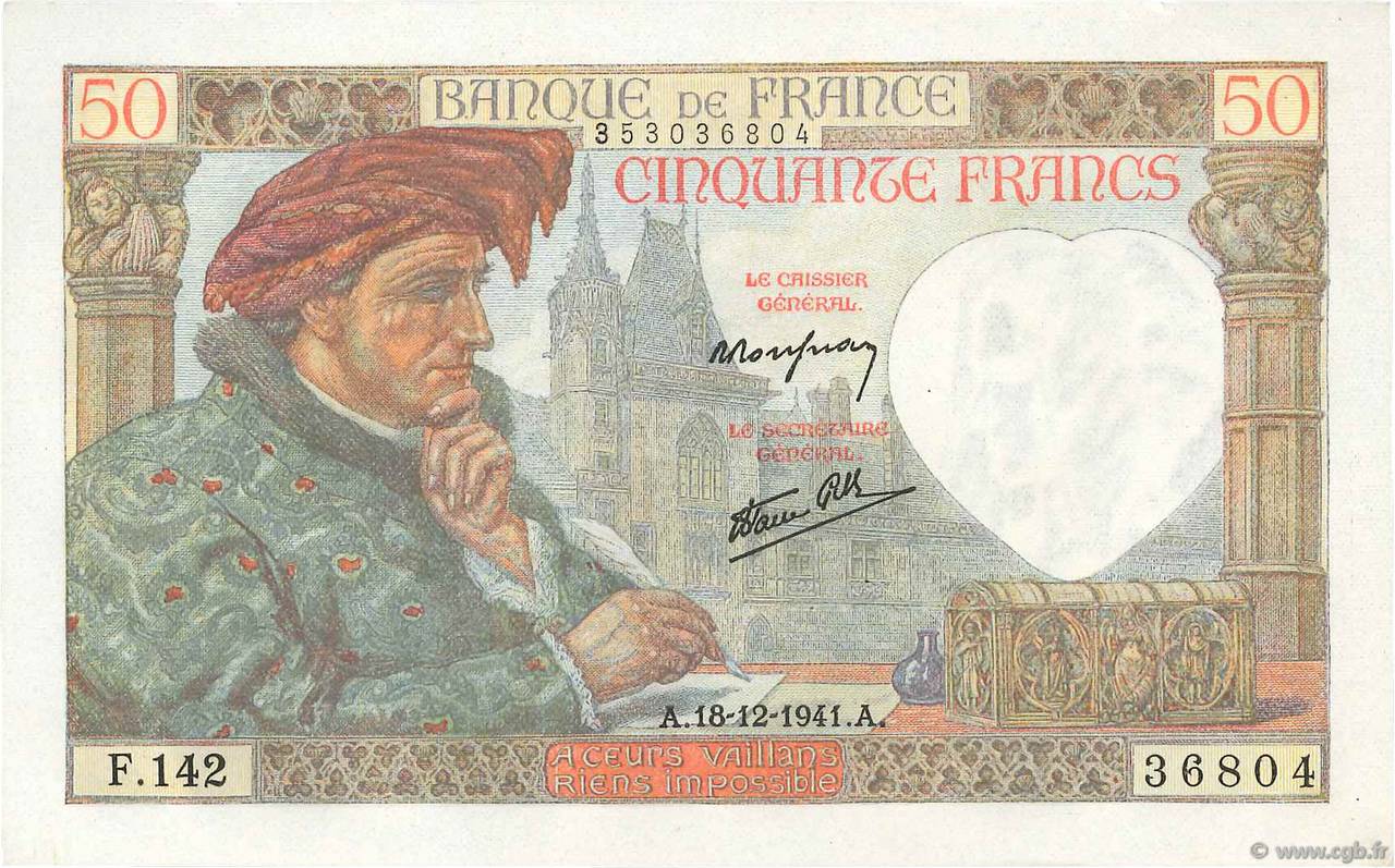 50 Francs JACQUES CŒUR FRANCIA  1941 F.19.17 SC