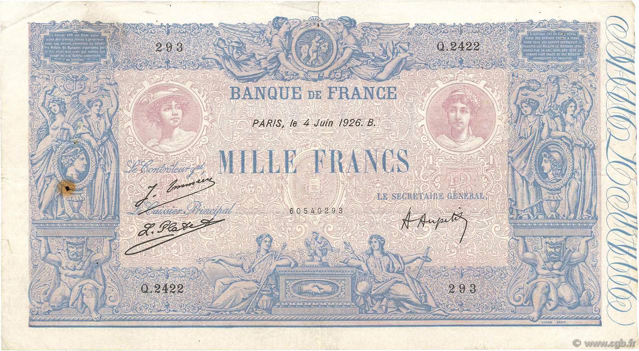 1000 Francs BLEU ET ROSE FRANCIA  1926 F.36.42 MB