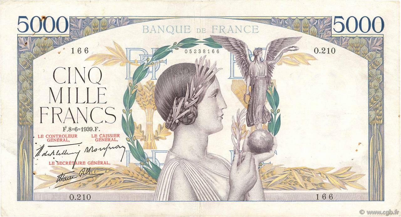 5000 Francs VICTOIRE Impression à plat FRANCIA  1939 F.46.07 MB