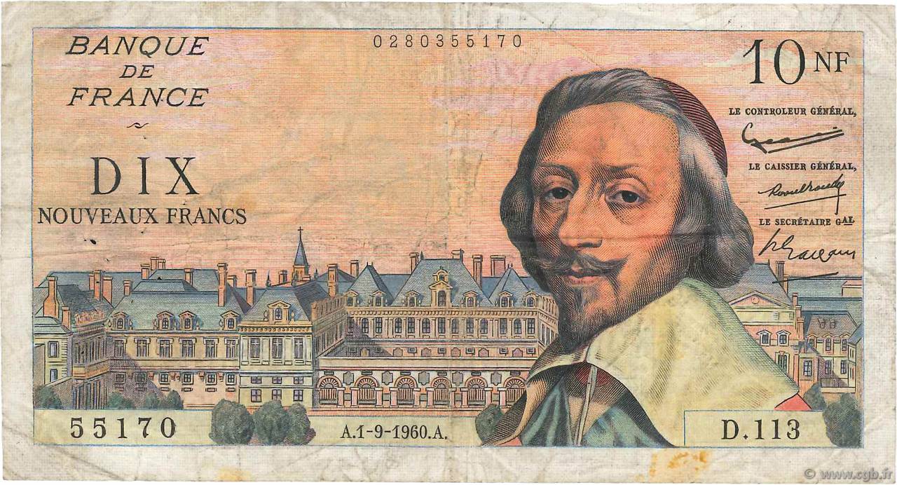 10 Nouveaux Francs RICHELIEU FRANCE  1960 F.57.10 F