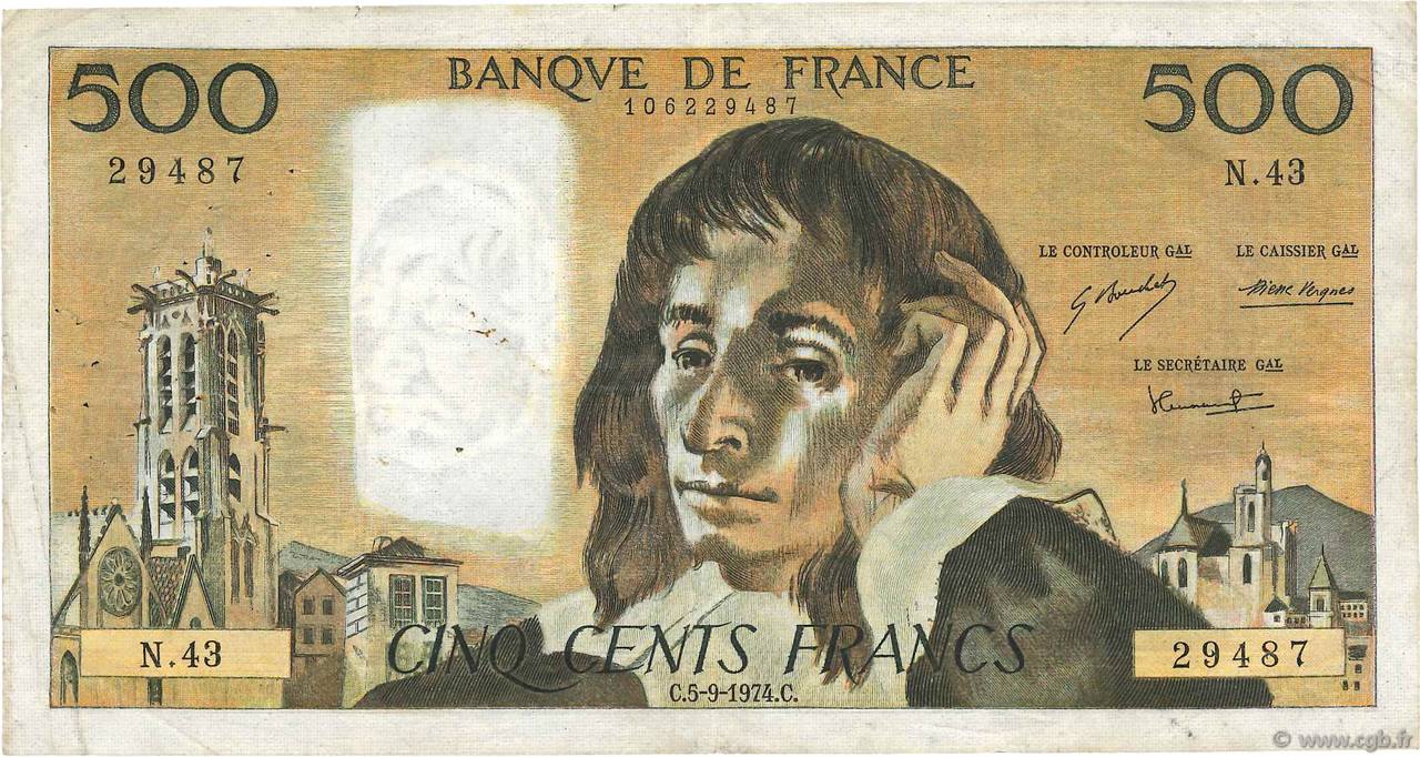 500 Francs PASCAL FRANCIA  1974 F.71.11 BC