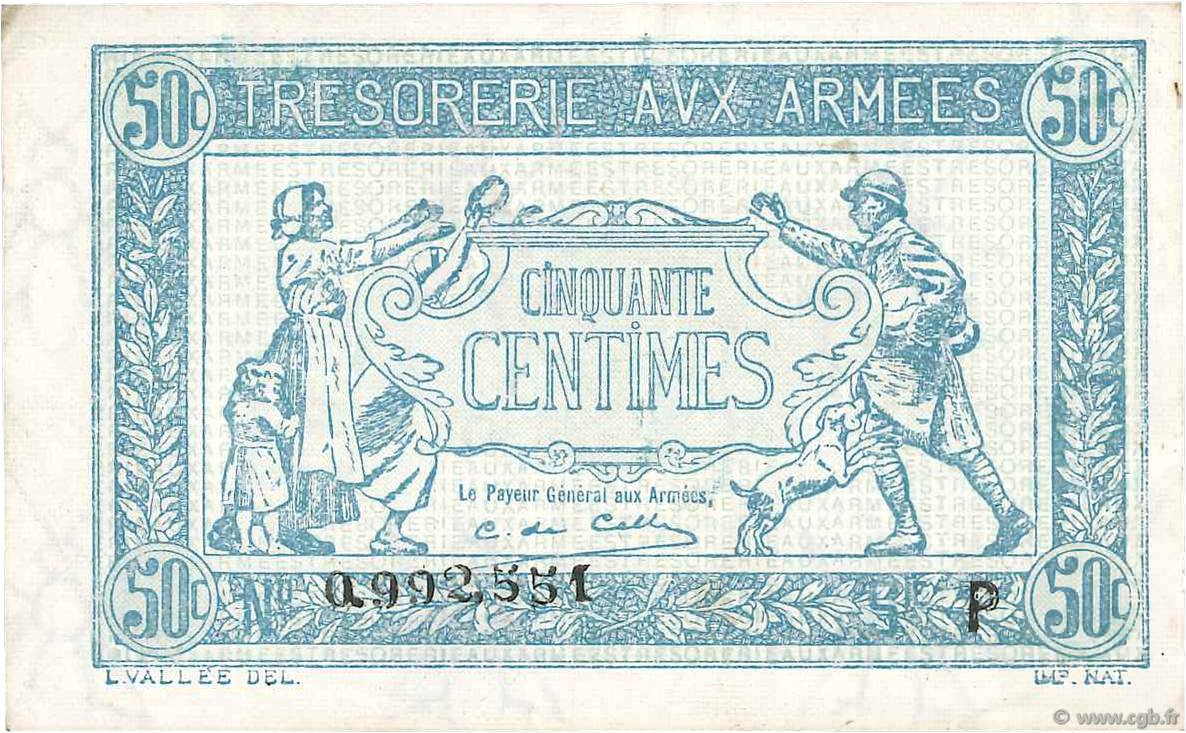 50 Centimes TRÉSORERIE AUX ARMÉES 1917 FRANKREICH  1917 VF.01.16 fVZ
