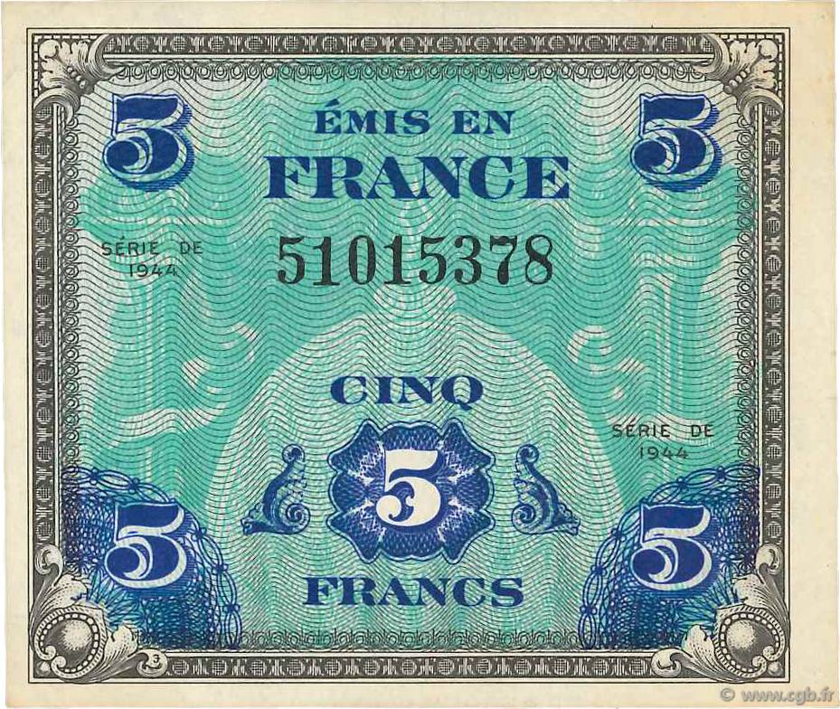 5 Francs DRAPEAU FRANCIA  1944 VF.17.01 SC+