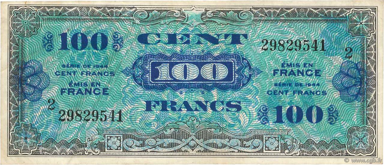 100 Francs DRAPEAU FRANCIA  1944 VF.20.02 MBC