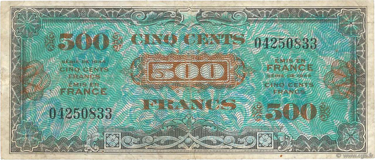 500 Francs DRAPEAU FRANCIA  1944 VF.21.01 BC
