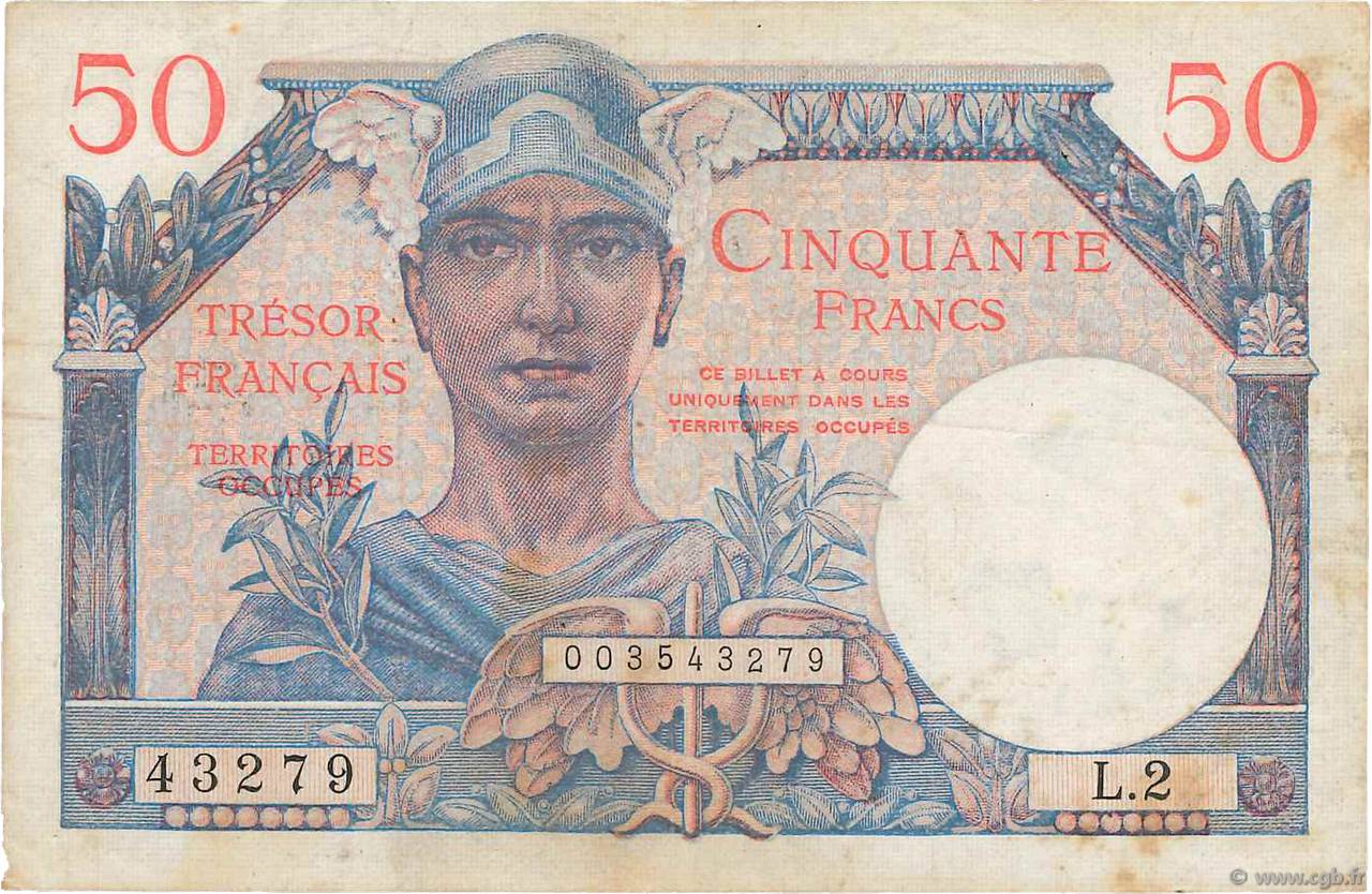 50 Francs TRÉSOR FRANÇAIS FRANCIA  1947 VF.31.02 MB