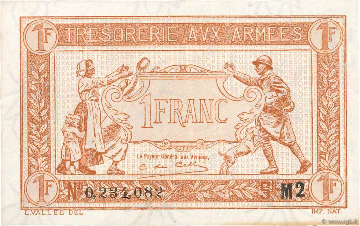 1 Franc TRÉSORERIE AUX ARMÉES 1917 FRANKREICH  1917 VF.03.14 VZ