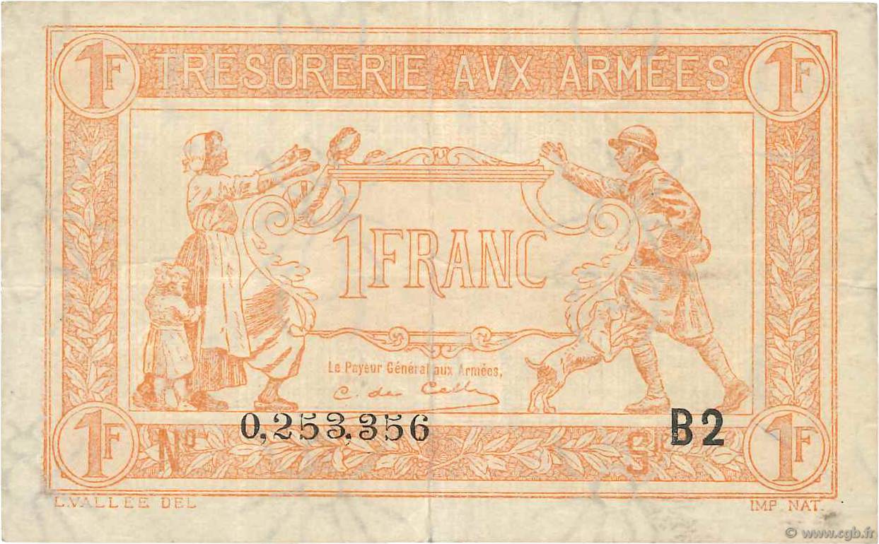 1 Franc TRÉSORERIE AUX ARMÉES 1919 FRANCIA  1919 VF.04.15 BB
