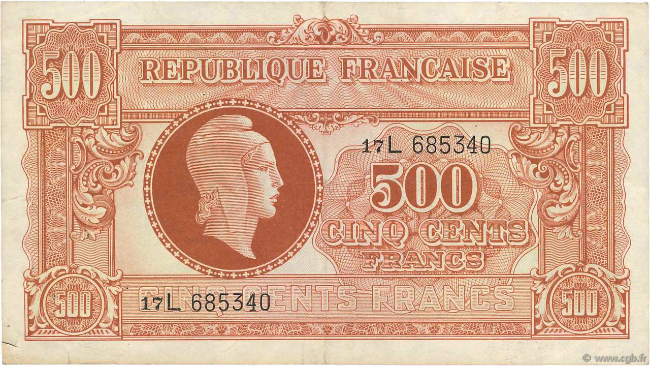 500 Francs MARIANNE fabrication anglaise FRANCIA  1945 VF.11.01 BC+