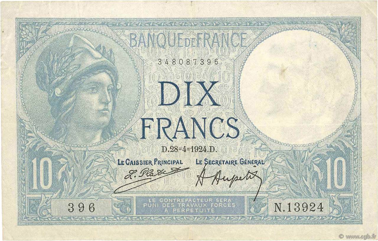 10 Francs MINERVE FRANKREICH  1924 F.06.08 SS
