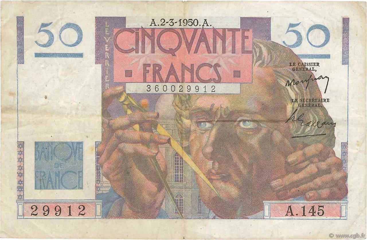 50 Francs LE VERRIER FRANCIA  1950 F.20.14 BC+