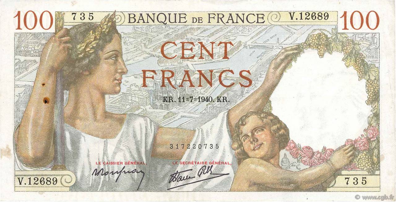 100 Francs SULLY FRANCIA  1940 F.26.33 BC+