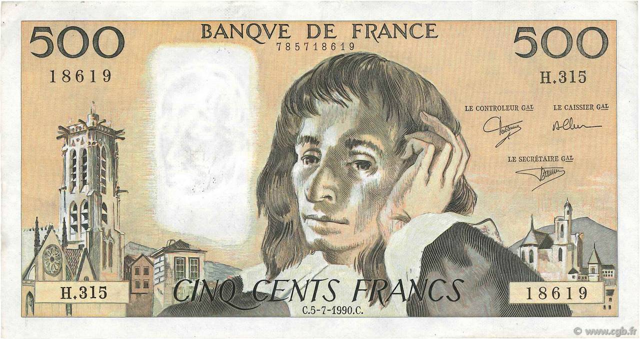 500 Francs PASCAL FRANCIA  1990 F.71.44 BB