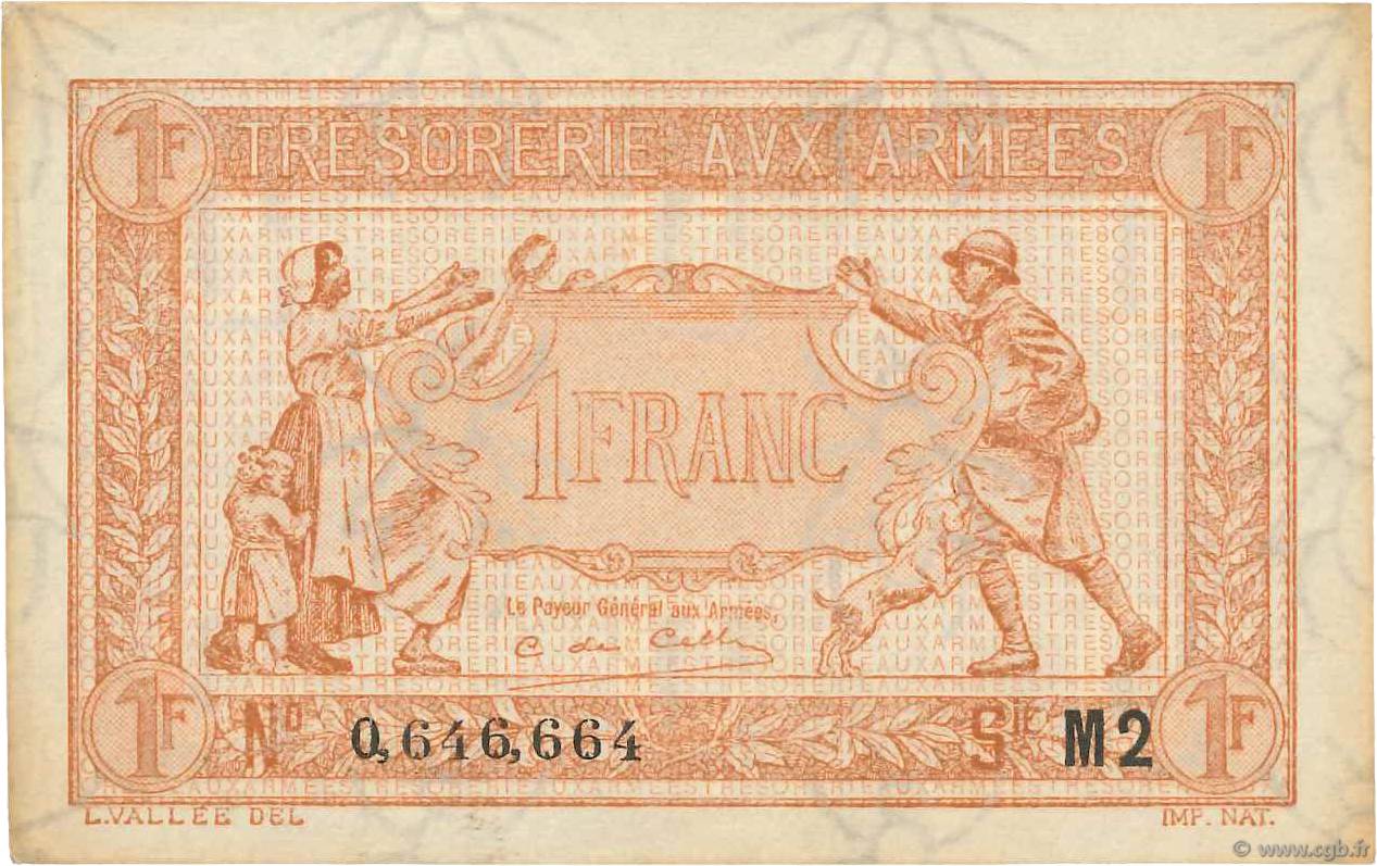 1 Franc TRÉSORERIE AUX ARMÉES 1919 FRANCIA  1919 VF.04.20 q.SPL