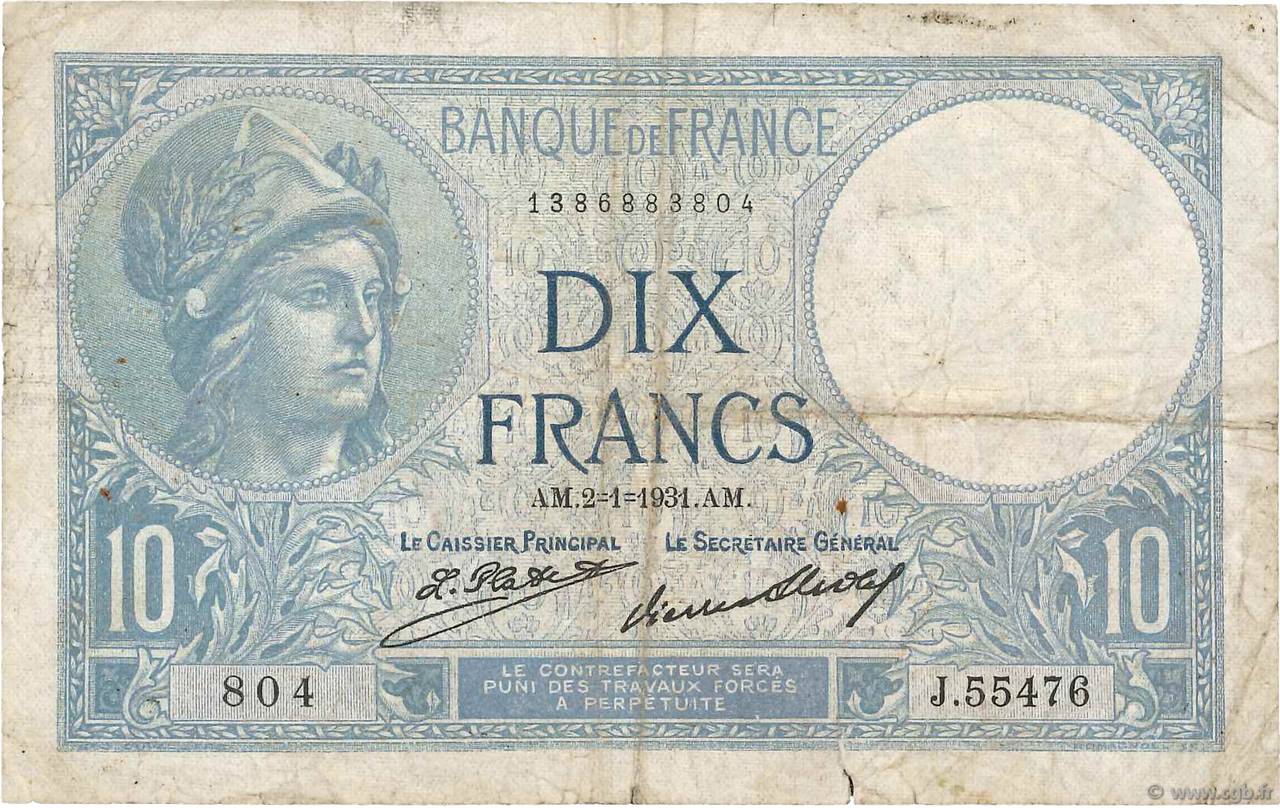 10 Francs MINERVE FRANCE  1931 F.06.15 F-
