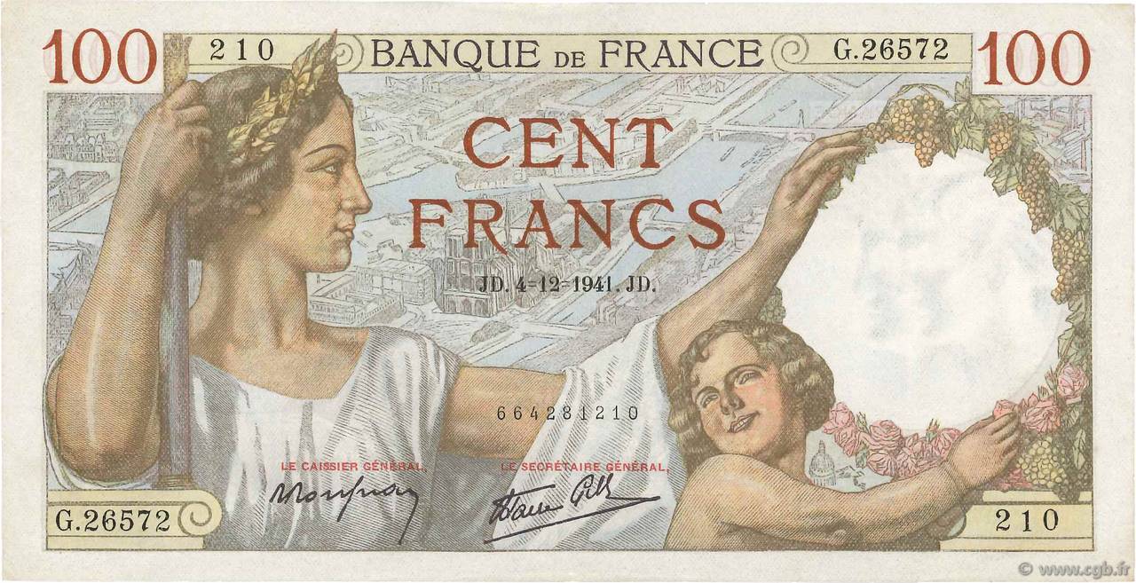 100 Francs SULLY FRANCIA  1941 F.26.62 BB