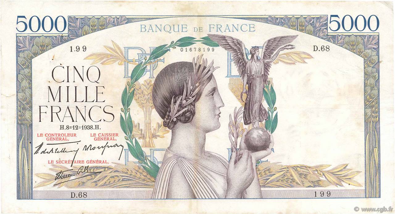 5000 Francs VICTOIRE Impression à plat FRANCIA  1938 F.46.01 MB