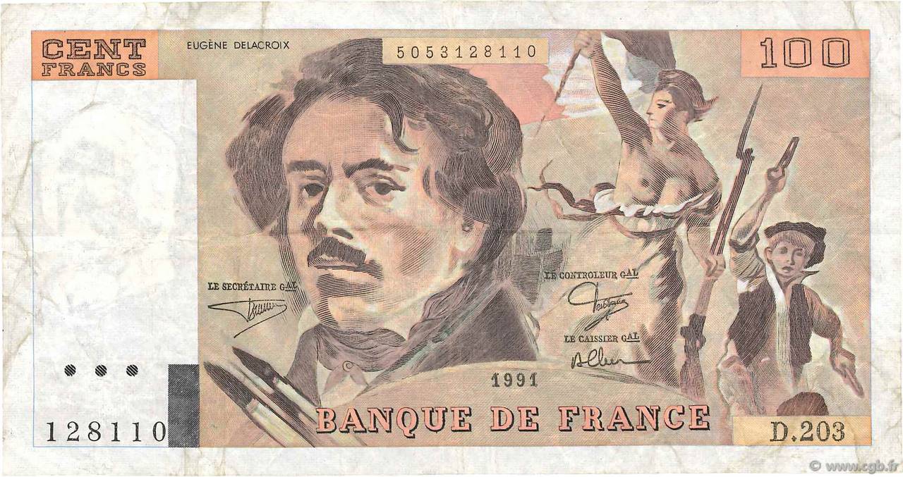 100 Francs DELACROIX imprimé en continu FRANCE  1991 F.69bis.03c2 F
