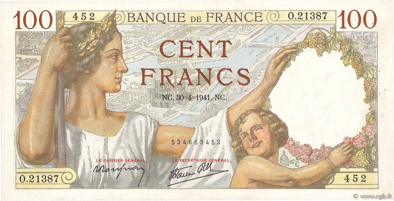 100 Francs SULLY FRANCIA  1941 F.26.51 EBC