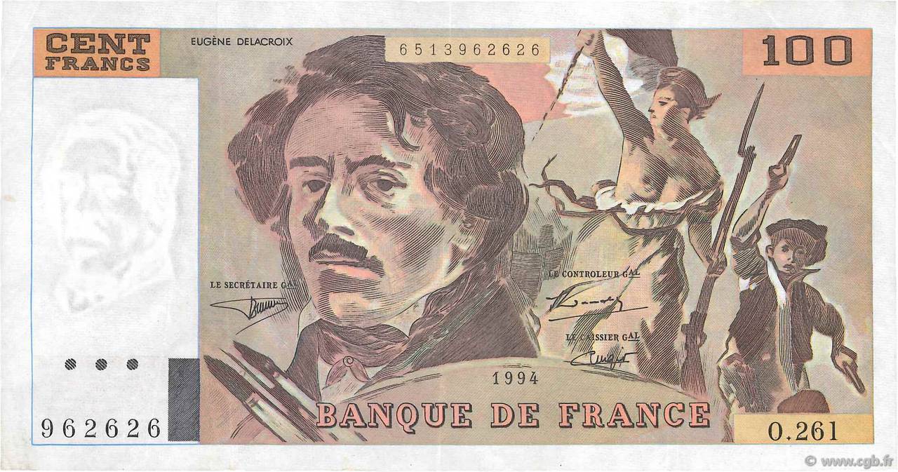 100 Francs DELACROIX 442-1 & 442-2 FRANCIA  1994 F.69ter.01a BB