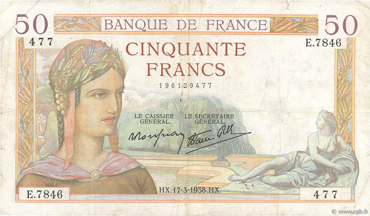 50 Francs CÉRÈS modifié FRANKREICH  1938 F.18.10 S