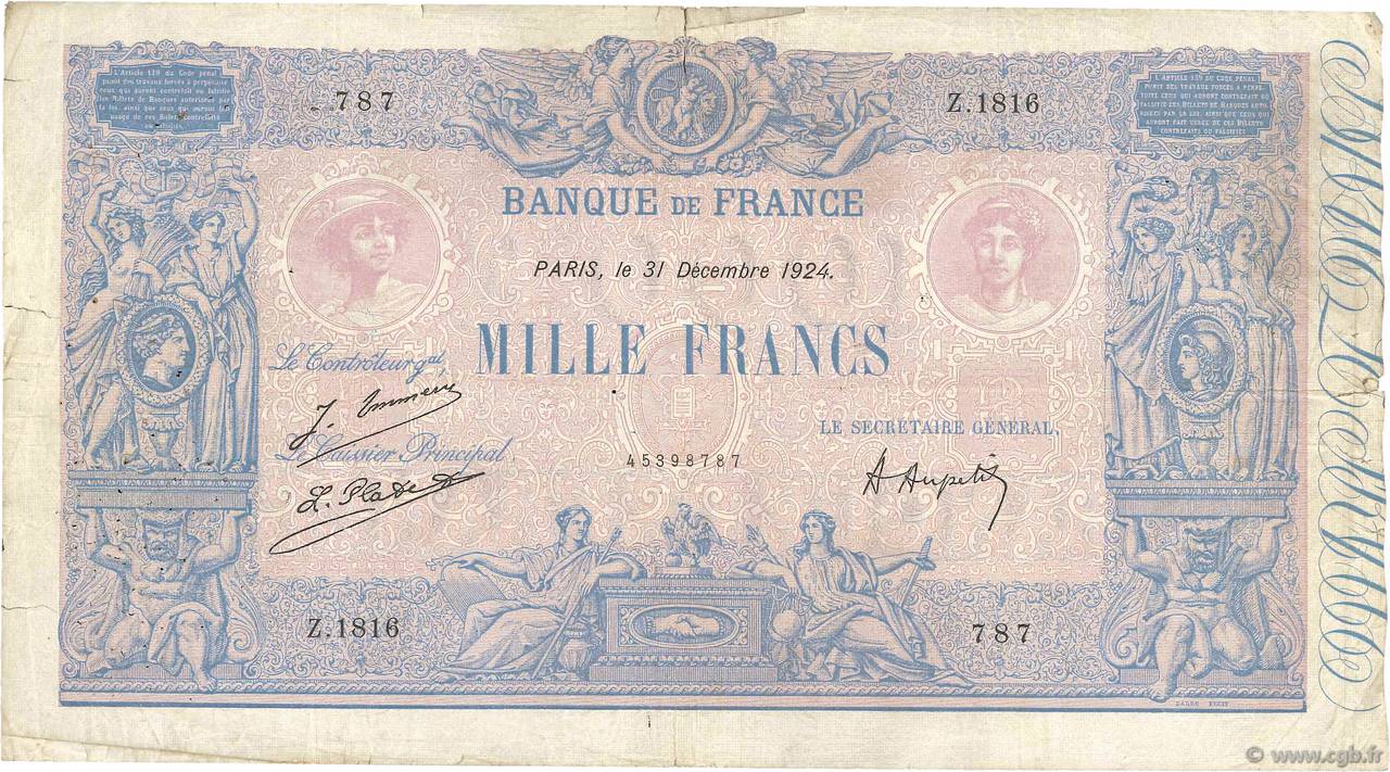 1000 Francs BLEU ET ROSE FRANCE  1924 F.36.40 F-