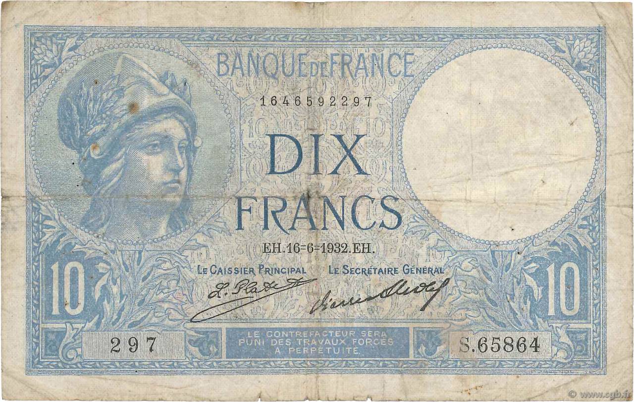 10 Francs MINERVE FRANKREICH  1932 F.06.16 fS