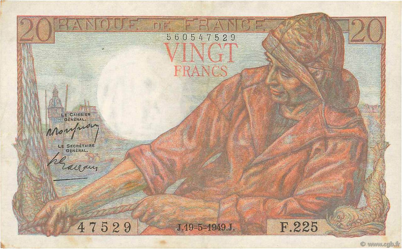 20 Francs PÊCHEUR FRANCIA  1949 F.13.15 MBC+