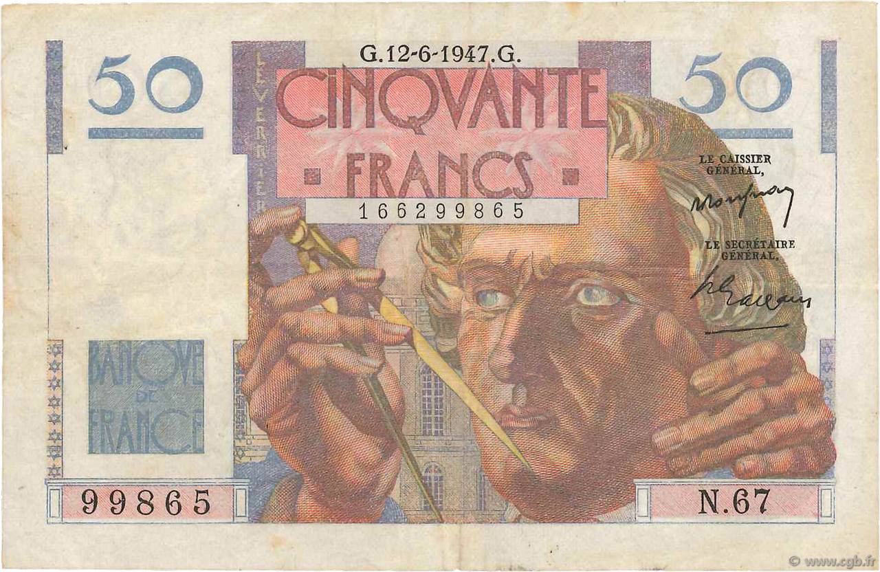 50 Francs LE VERRIER FRANCE  1947 F.20.08 F+