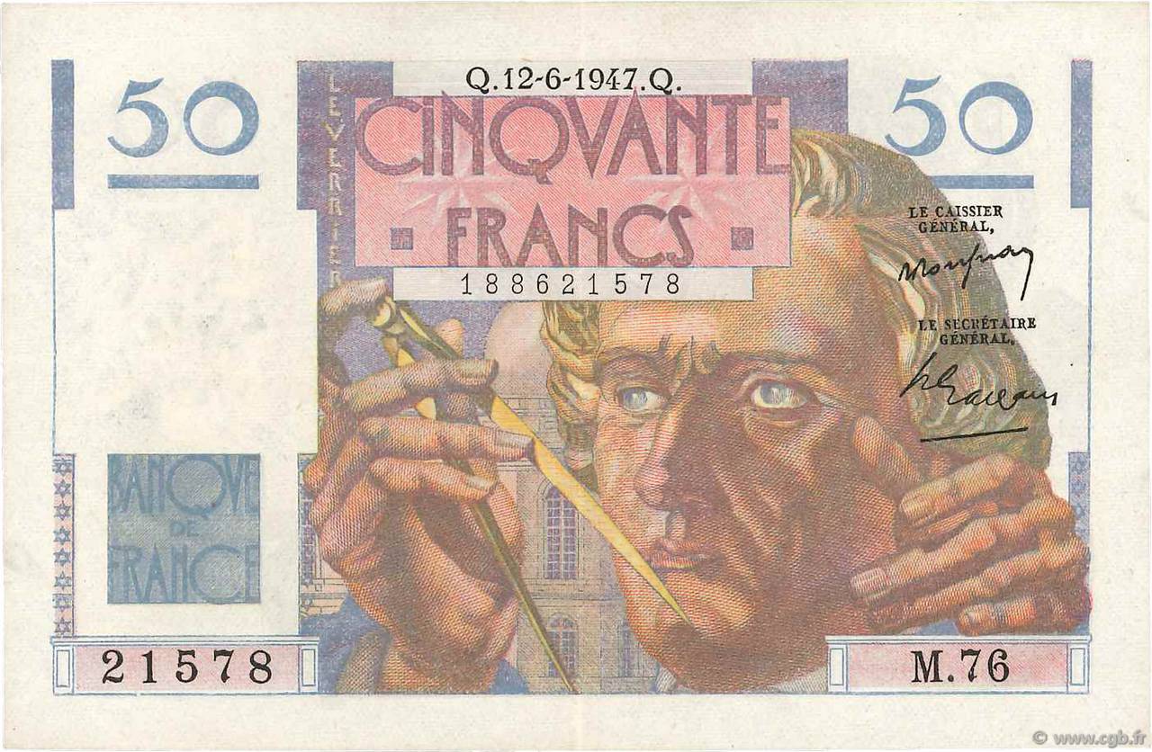 50 Francs LE VERRIER FRANCIA  1947 F.20.08 SPL+