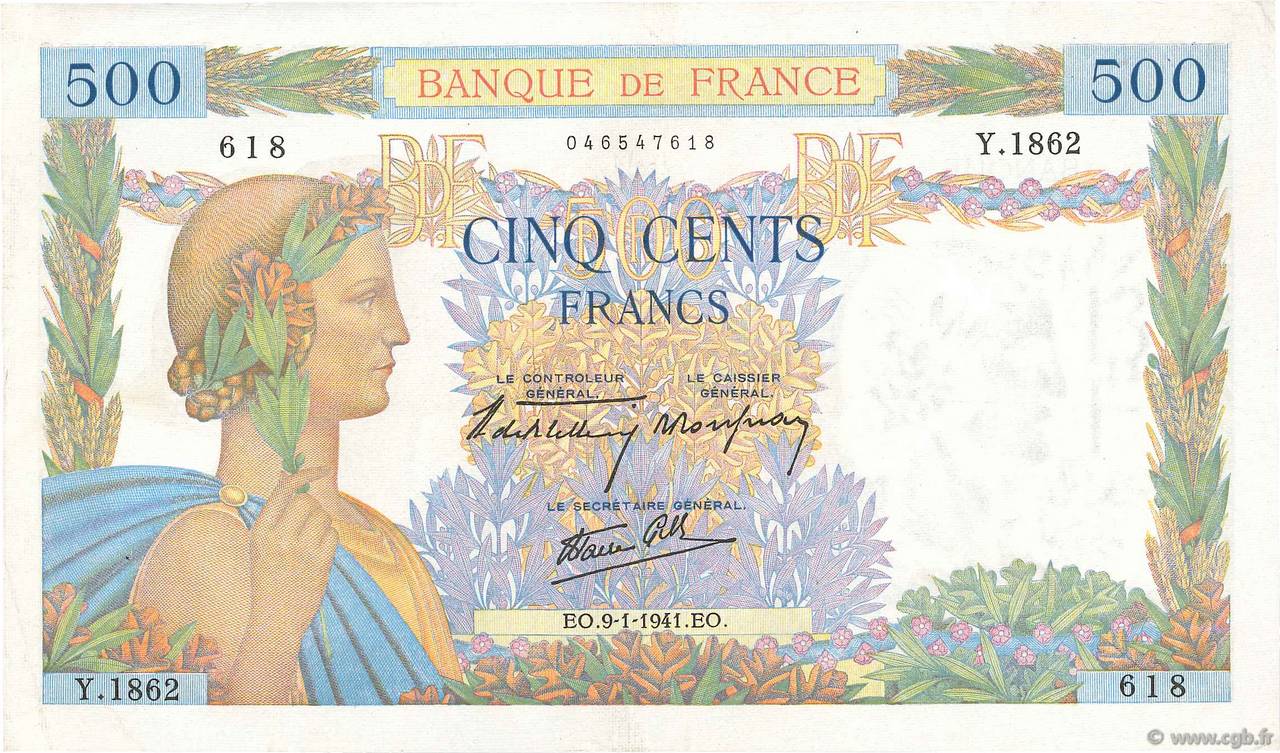 500 Francs LA PAIX FRANCIA  1941 F.32.12 q.SPL